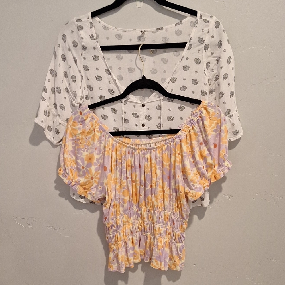 SO Orange And Lavender Blous Yellow and White Floral Blouse & DVK B & W Paisley